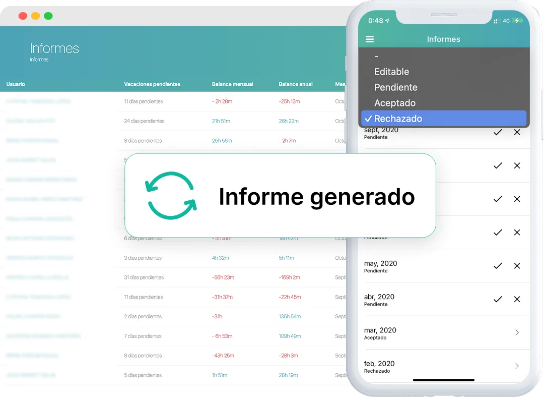 Detalle de un informe mensual de jornada en INWOUT